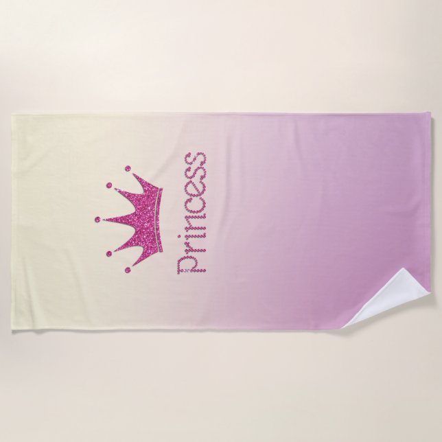 Cute Girly Tiara,Princess ,Ombre  -Personalised Beach Towel (Front)
