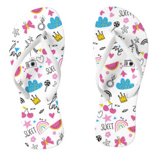 Cute Girly Trendy Fun Pretty Pattern illustration Flip Flops