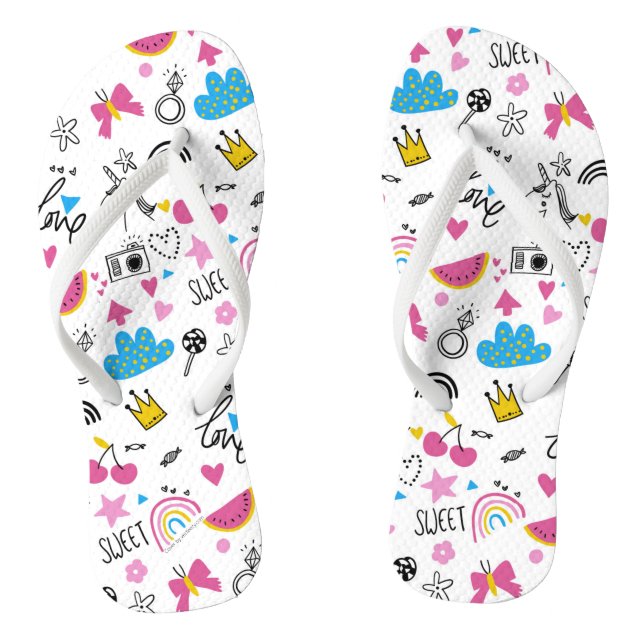 Cute Girly Trendy Fun Pretty Pattern illustration Flip Flops (Footbed)