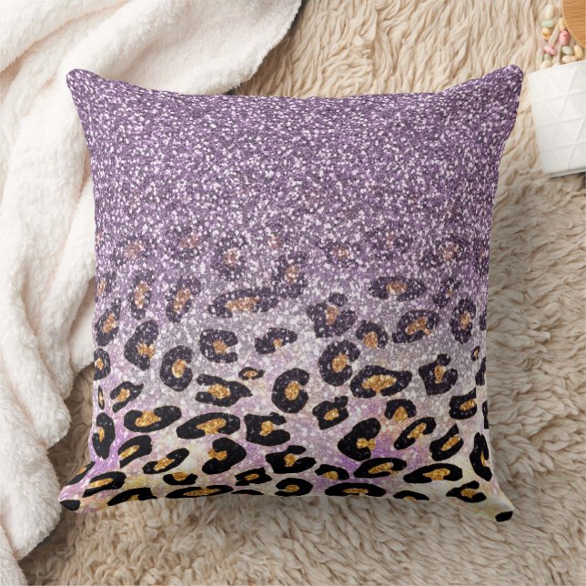 Cute girly trendy purple faux glitter leopard  cushion (Blanket)