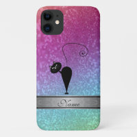 Cute girly trendy rainbow glittery cat monogram