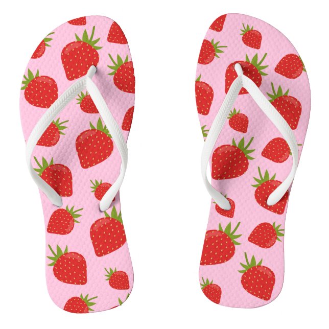 Cute Girly Trendy Summer Pink Strawberry Pattern Flip Flops (Footbed)