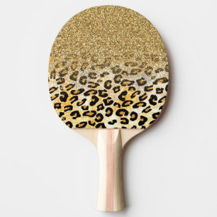 Cute girly trendy yellow gold faux glitter leopard ping pong paddle