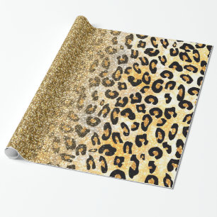 Cute girly trendy yellow gold faux glitter leopard wrapping paper