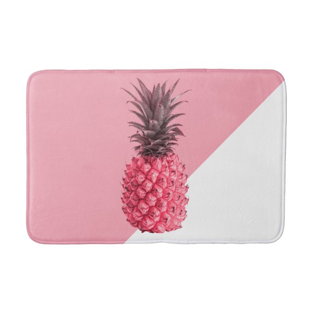 Cute girly tropical pink and white pineapple bath mat (Front)