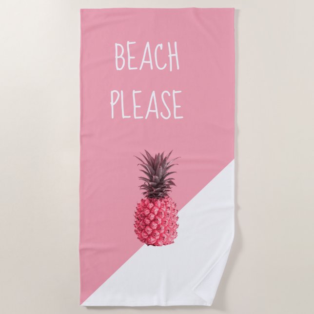 Cute girly tropical pink and white pineapple beach towel (Front)