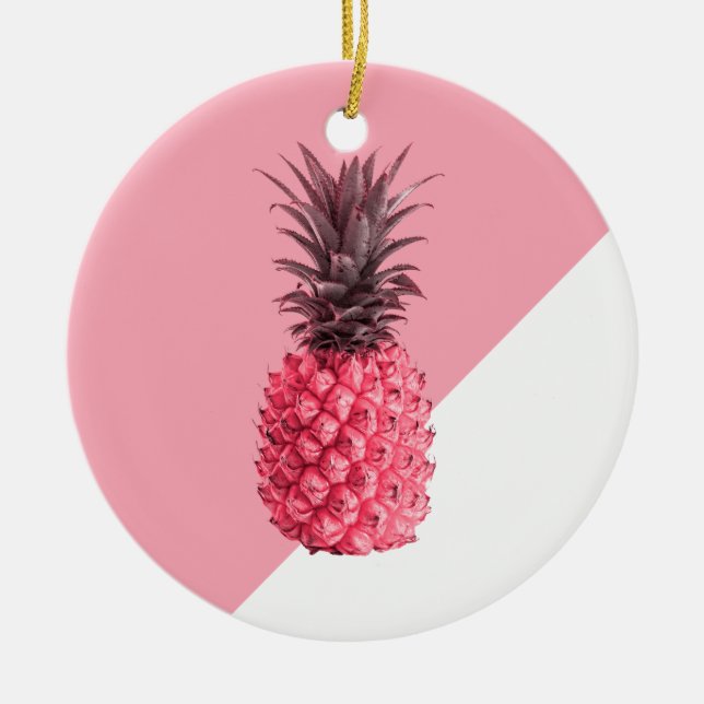 Cute girly tropical pink and white pineapple ceramic tree decoration (Front)