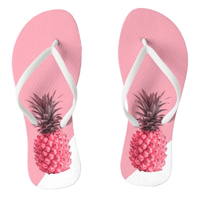 Cute girly tropical pink and white pineapple flip flops (Footbed)