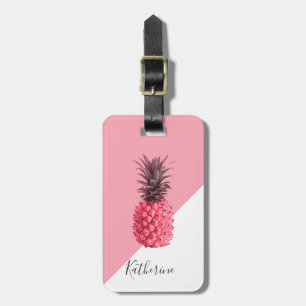 Cute girly tropical pink and white pineapple luggage tag