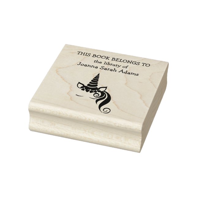 Cute Girly Unicorn Book Belongs Library Bookplate Rubber Stamp (Stamp)