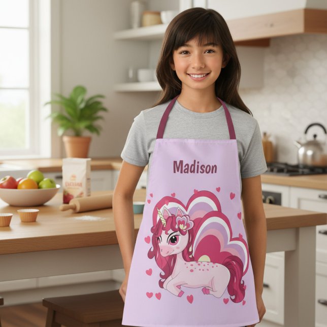 Cute Girly Unicorn Kids Personalised Name Apron (Creator Uploaded)
