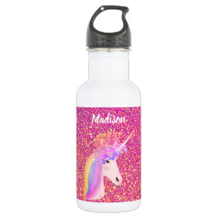 Cute Girly Unicorn Pink Gold Glitter Floral Name 532 Ml Water Bottle