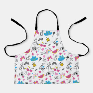 Cute Girly Unicorn Rainbow Fun Colourful Pattern Apron