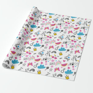 Cute Girly Unicorn Rainbow Hearts Whimsical Wrapping Paper
