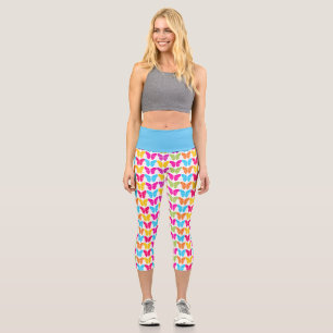 Cute Girly Vibrant Rainbow Butterfly Pattern  Capri Leggings