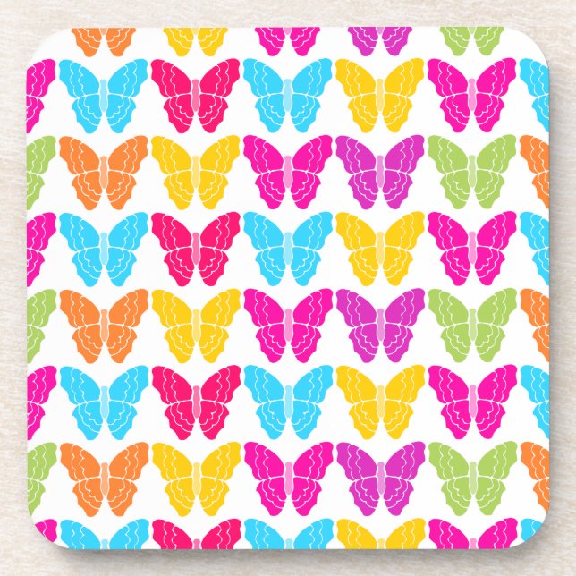 Cute Girly Vibrant Rainbow Butterfly Pattern  Coaster (Front)