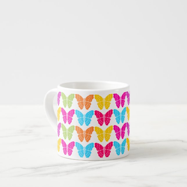 Cute Girly Vibrant Rainbow Butterfly Pattern  Espresso Cup (Front Left)