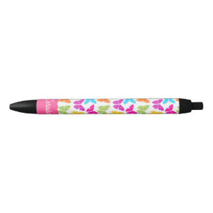 Cute Girly Vibrant Rainbow Butterfly Pattern Name Black Ink Pen