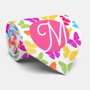 Cute Girly Vibrant Rainbow Butterfly Pattern Name Tie