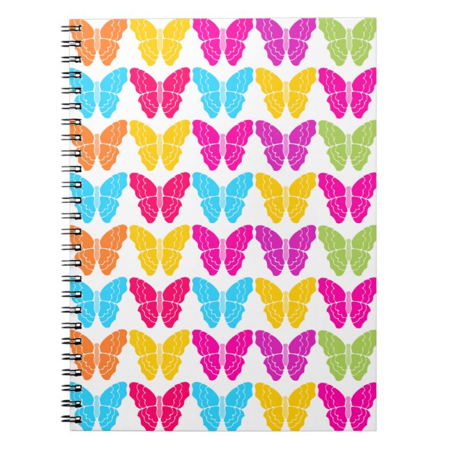 Cute Girly Vibrant Rainbow Butterfly Pattern  Notebook (Front)