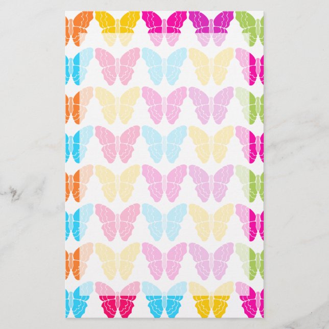 Cute Girly Vibrant Rainbow Butterfly Pattern  Stationery (Front)