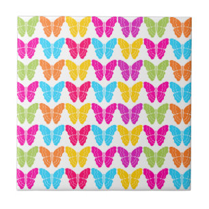 Cute Girly Vibrant Rainbow Butterfly Pattern Tile