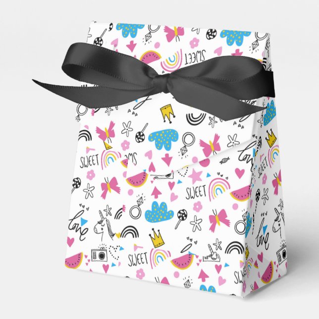 Cute Girly Whimsical Rainbow Colourful Illustrated Favour Box (Front Side)
