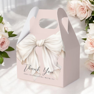 Cute Girly White Bow on Pink Thank You Favour Box