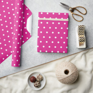 Cute girly white hot pink polka dots wrapping paper
