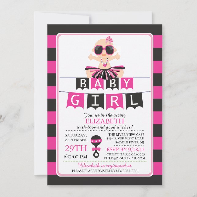 Cute Glam Diva Girl Baby Shower Invitation (Front)
