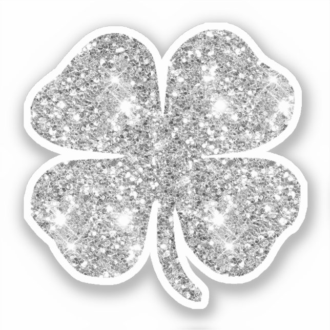 Cute Glam Girly Silver Glitter Lucky Clover (Front)