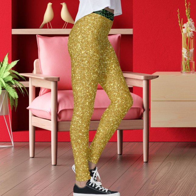 Cute Glam Green Gold Glitter Sparkles Yoga Sport Leggings (Creator Uploaded)