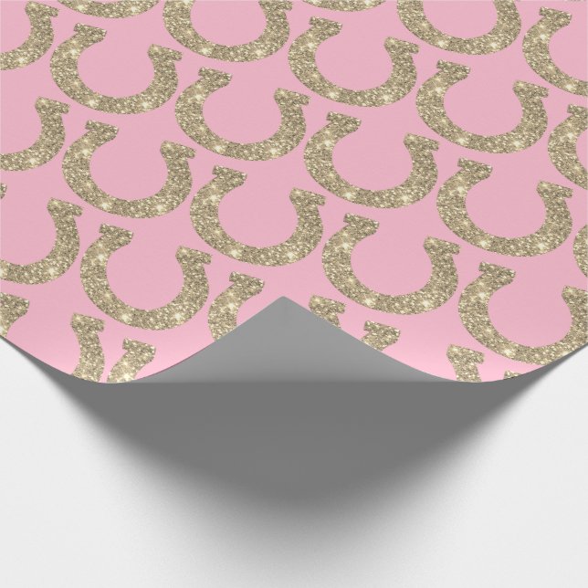Cute Glam Horseshoe Gold Pink Glitter Wrapping Paper (Corner)
