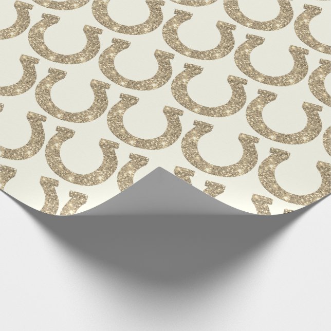 Cute Glam Horseshoe Gold White Glitter Wrapping Paper (Corner)