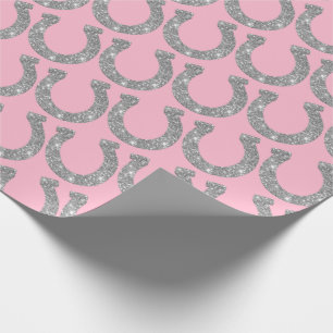 Cute Glam Horseshoe Silver Pink Glitter Wrapping Paper