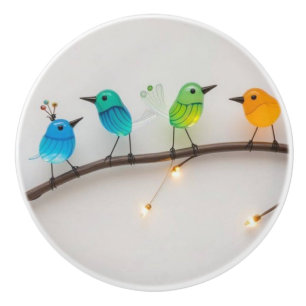 Cute Glass Birds on Branch Ceramic Knob