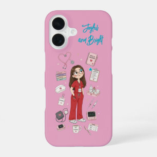 Cute Glasses Nurse Joyful ,Bright Pink Phone Case