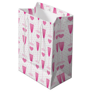 CUTE GLASSES OF PINK CHAMPAGNE AND HEARTS MEDIUM GIFT BAG