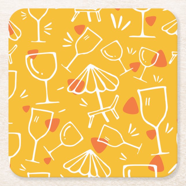 Cute Glassware and Picnic Pattern Square Paper Coaster (Front)