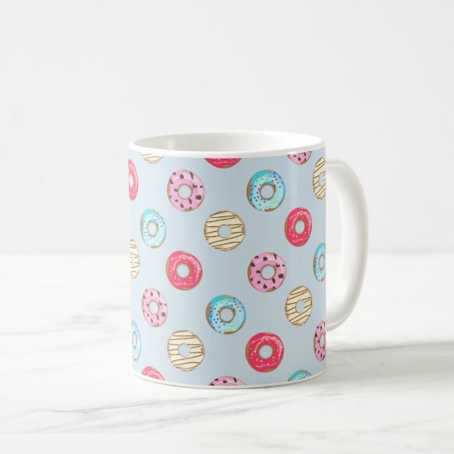 Cute Glazed Doughnut Pattern Light Blue Coffee Mug (Front Right)