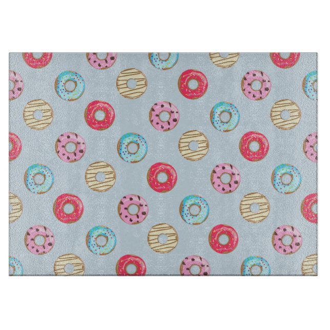 Cute Glazed Doughnut Pattern Light Blue Cutting Board (Front)