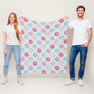 Cute Glazed Doughnut Pattern Light Blue Fleece Blanket