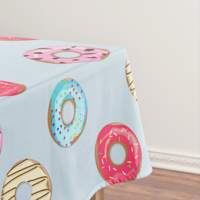 Cute Glazed Doughnut Pattern Light Blue Tablecloth (In Situ)