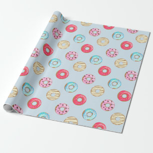 Cute Glazed Doughnut Pattern Light Blue Wrapping Paper