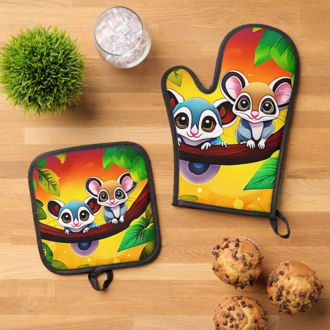 Cute Glider Friends Oven Mitt & Pot Holder Set (Top Down)