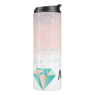Cute Glitter and Diamond Sparkles Pink Name Thermal Tumbler