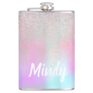 Cute Glitter and Sparkles Faux Hologram   Hip Flask