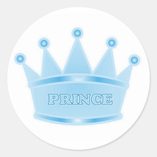 Cute Glitter Baby Blue Crown Prince Classic Round Sticker