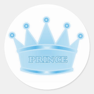 Cute Glitter Baby Blue Crown Prince Classic Round Sticker