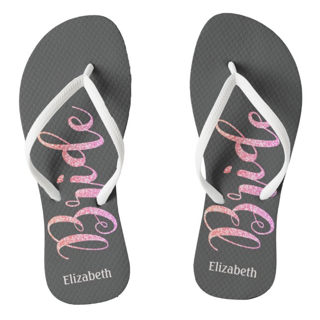 Cute Glitter Bride, Grey  -Personalised Flip Flops (Footbed)